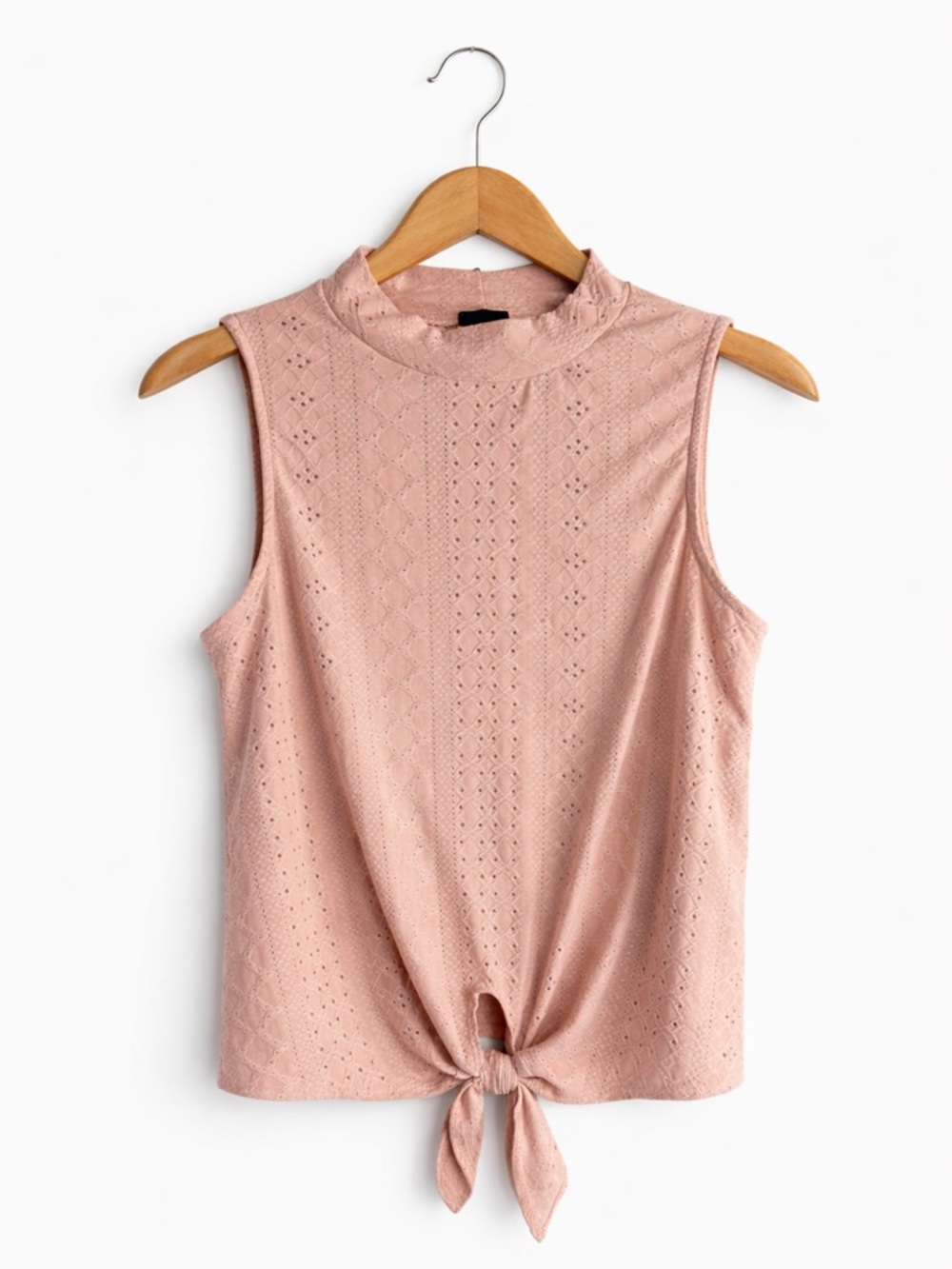 W5 Blush Pink Eyelet Tie Front Top Small Cottagecore Romantic Boho Blouse